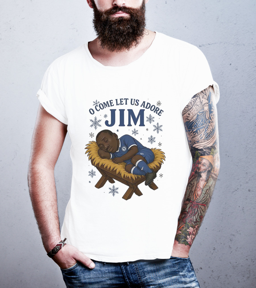 O Come Let Us Adore Jim Sleeping In Chelsea FC Christmas Manger Caricature T-Shirt
