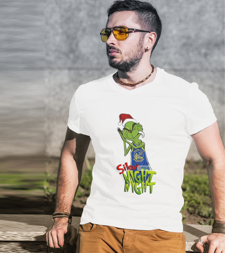 Silent Night Grinch Santa Stephen Curry Golden State Warriors NBA Christmas T-Shirt