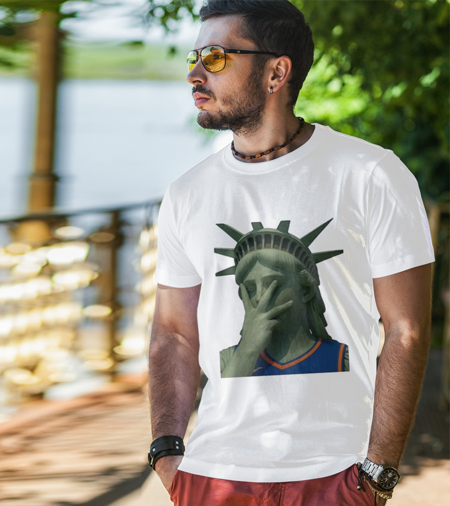 Statue Of Liberty Facepalm Wearing New York Knicks Jalen Brunson Jersey T-Shirt