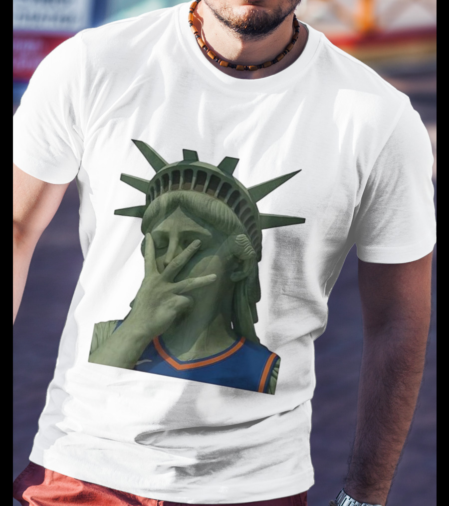 Statue Of Liberty Facepalm Wearing New York Knicks Jalen Brunson Jersey T-Shirt
