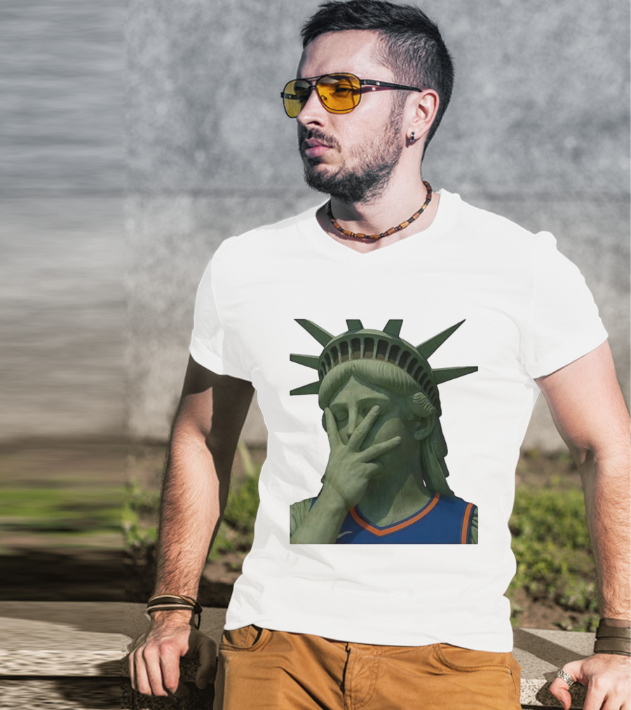 Statue Of Liberty Facepalm Wearing New York Knicks Jalen Brunson Jersey T-Shirt