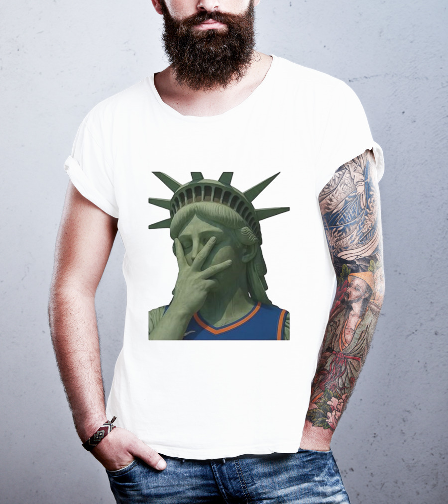Statue Of Liberty Facepalm Wearing New York Knicks Jalen Brunson Jersey T-Shirt