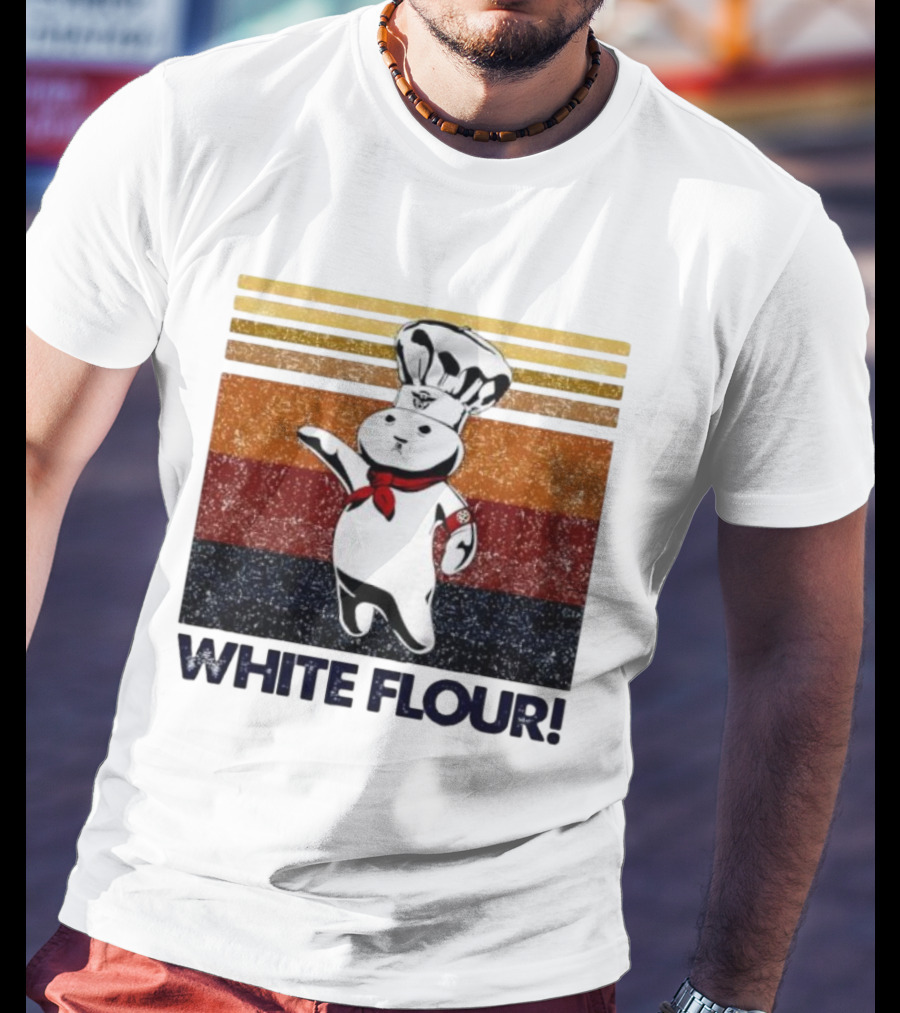 Pillsbury Doughboy Retro White Flour Chef Illustration With Colorful Stripes T-Shirt