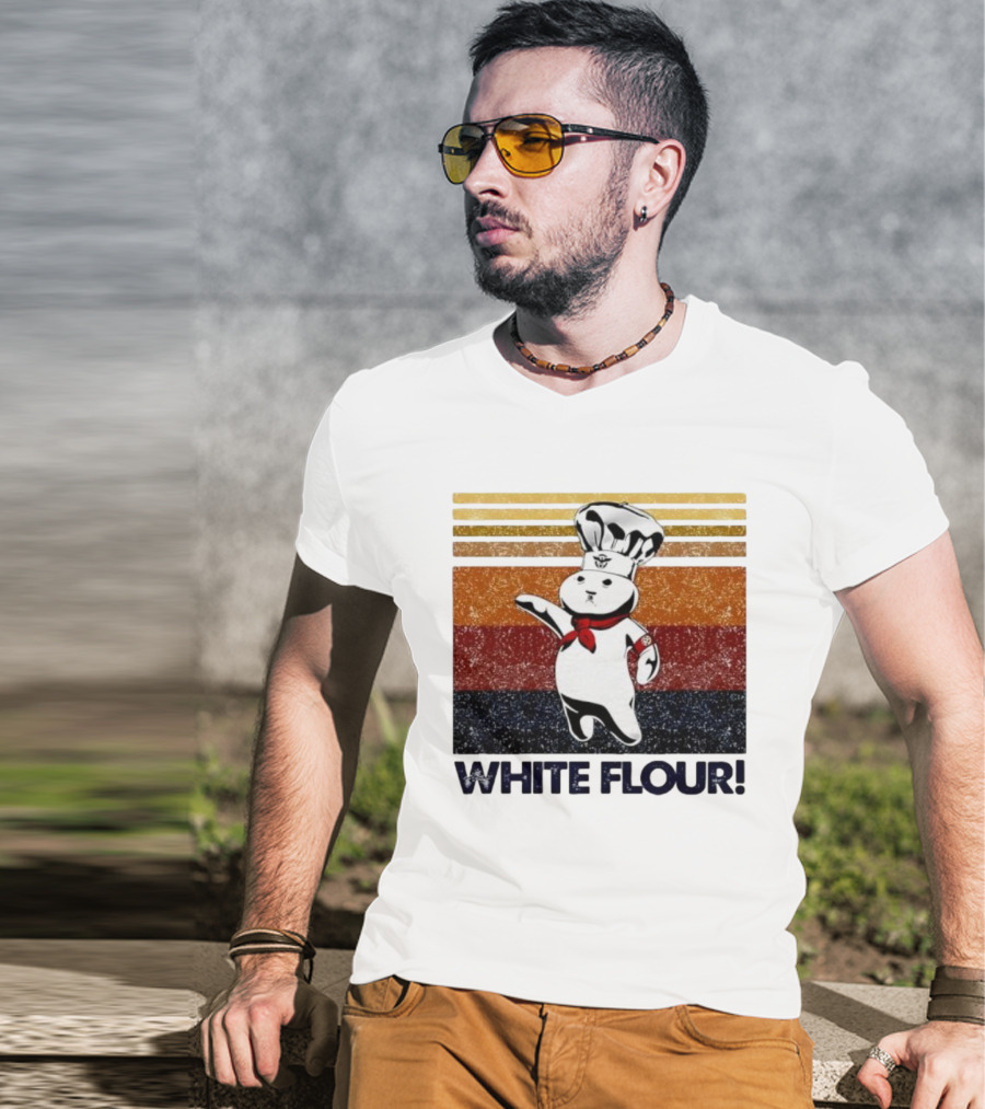 Pillsbury Doughboy Retro White Flour Chef Illustration With Colorful Stripes T-Shirt