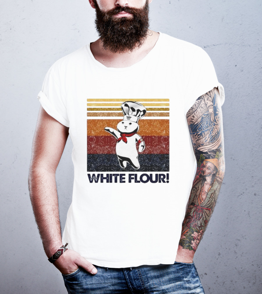 Pillsbury Doughboy Retro White Flour Chef Illustration With Colorful Stripes T-Shirt