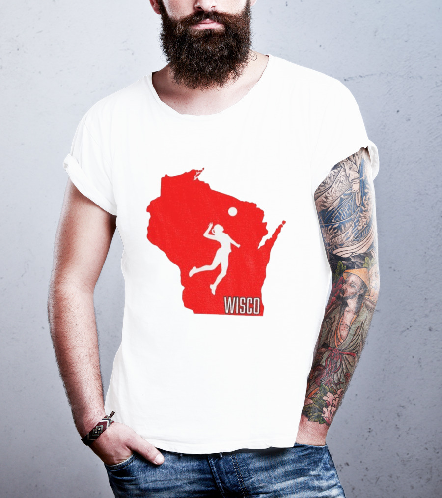 Wisconsin Badgers Volleyball Wisco Map Athlete Silhouette T-Shirt