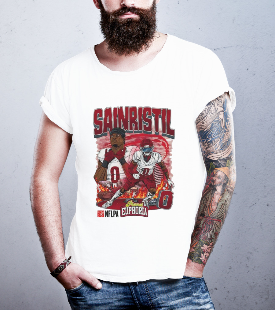 Sainristil Planet Euphoria Number 0 Football Player Cartoon Red Athletic Theme T-Shirt