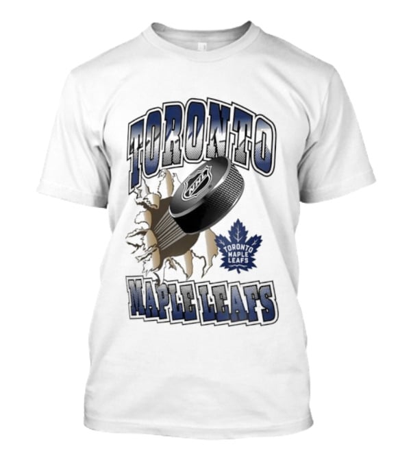 Toronto Maple Leafs Puck Breaking Cracked Wall With Maple Leaf Emblem T-Shirt