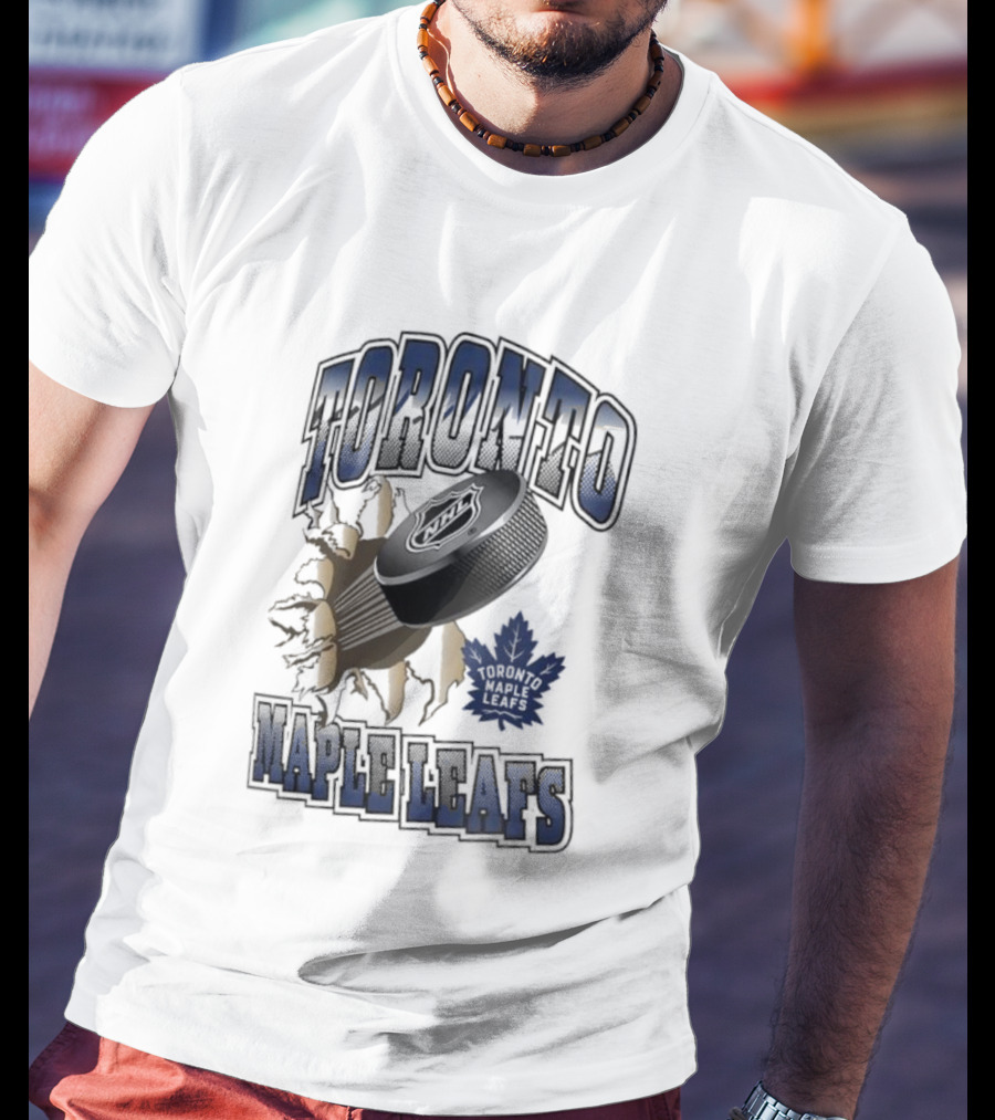 Toronto Maple Leafs Puck Breaking Cracked Wall With Maple Leaf Emblem T-Shirt