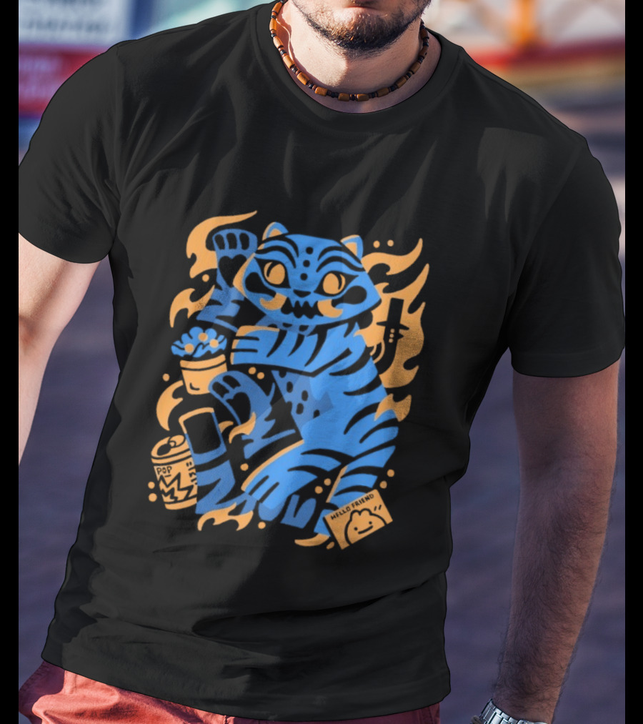 1000 Dead Draculas Hello Friend Tiger Flames T-Shirt