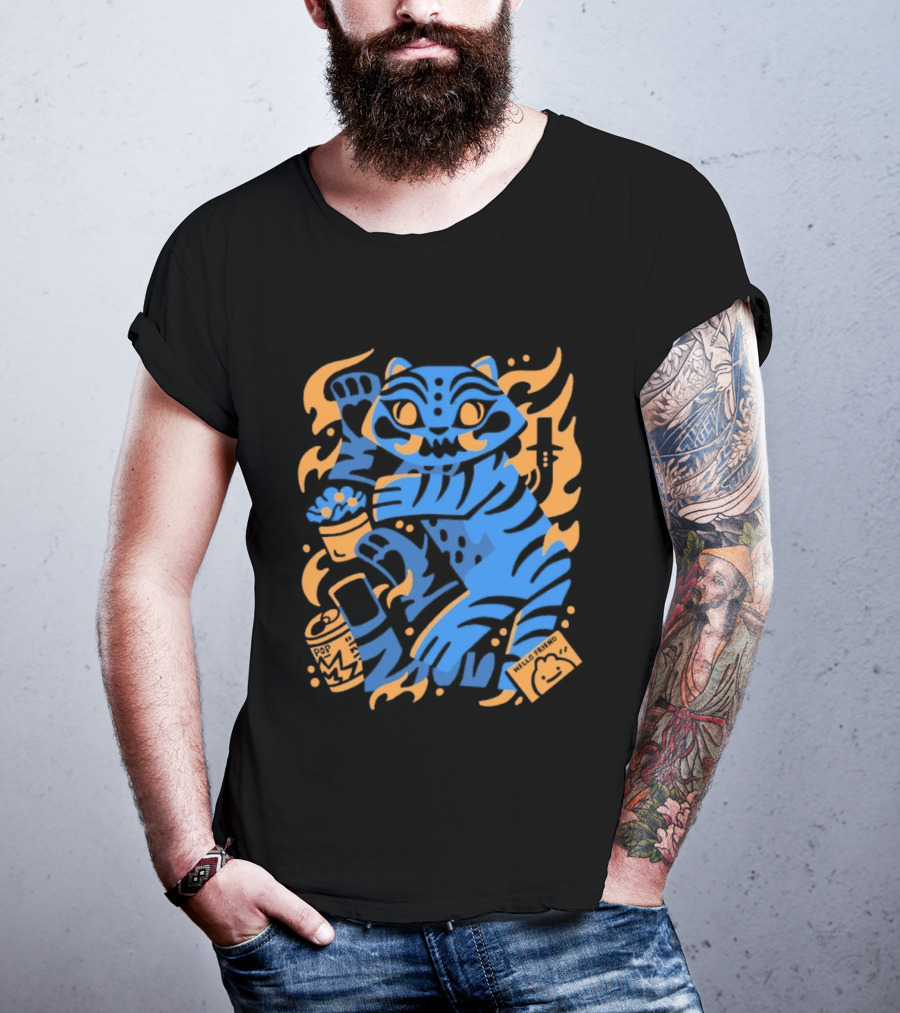 1000 Dead Draculas Hello Friend Tiger Flames T-Shirt