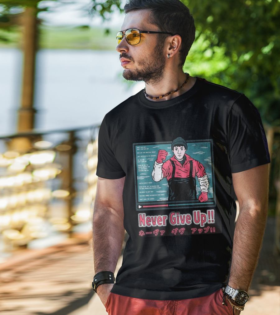 Never Give Up Matsuoka Shuzo Motivational Cartoon Japanese T-Shirt