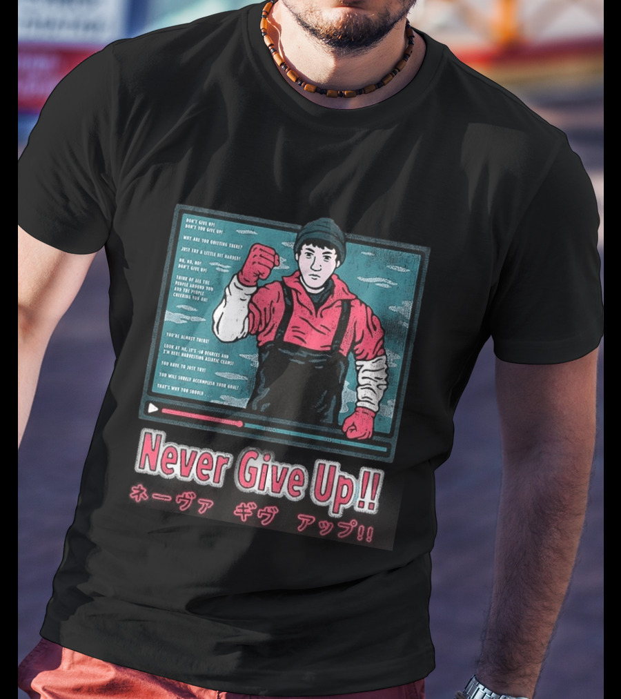 Never Give Up Matsuoka Shuzo Motivational Cartoon Japanese T-Shirt