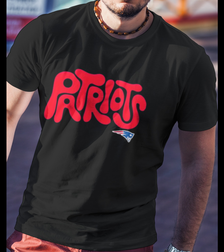 New England Patriots Stylized Flowing Red Retro Text With Iconic Team T-Shirt