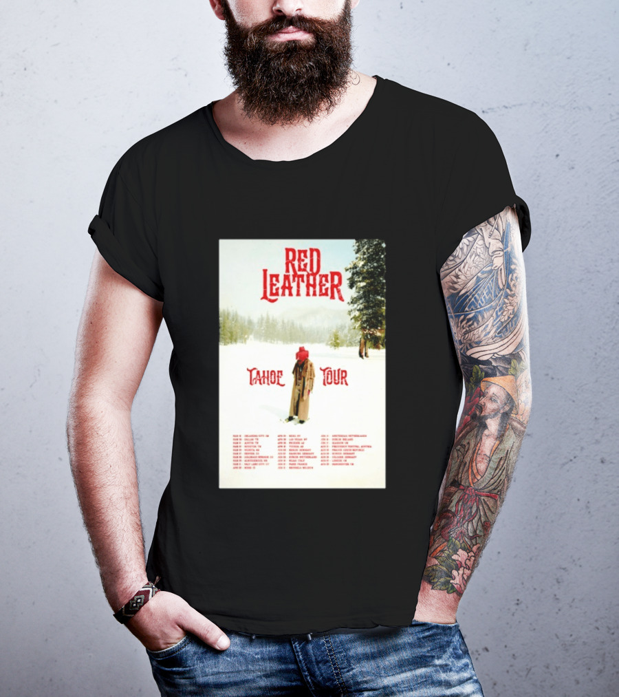 Red Leather Tahoe Tour 2026 Dates Red Hat Snowy Scenery T-Shirt