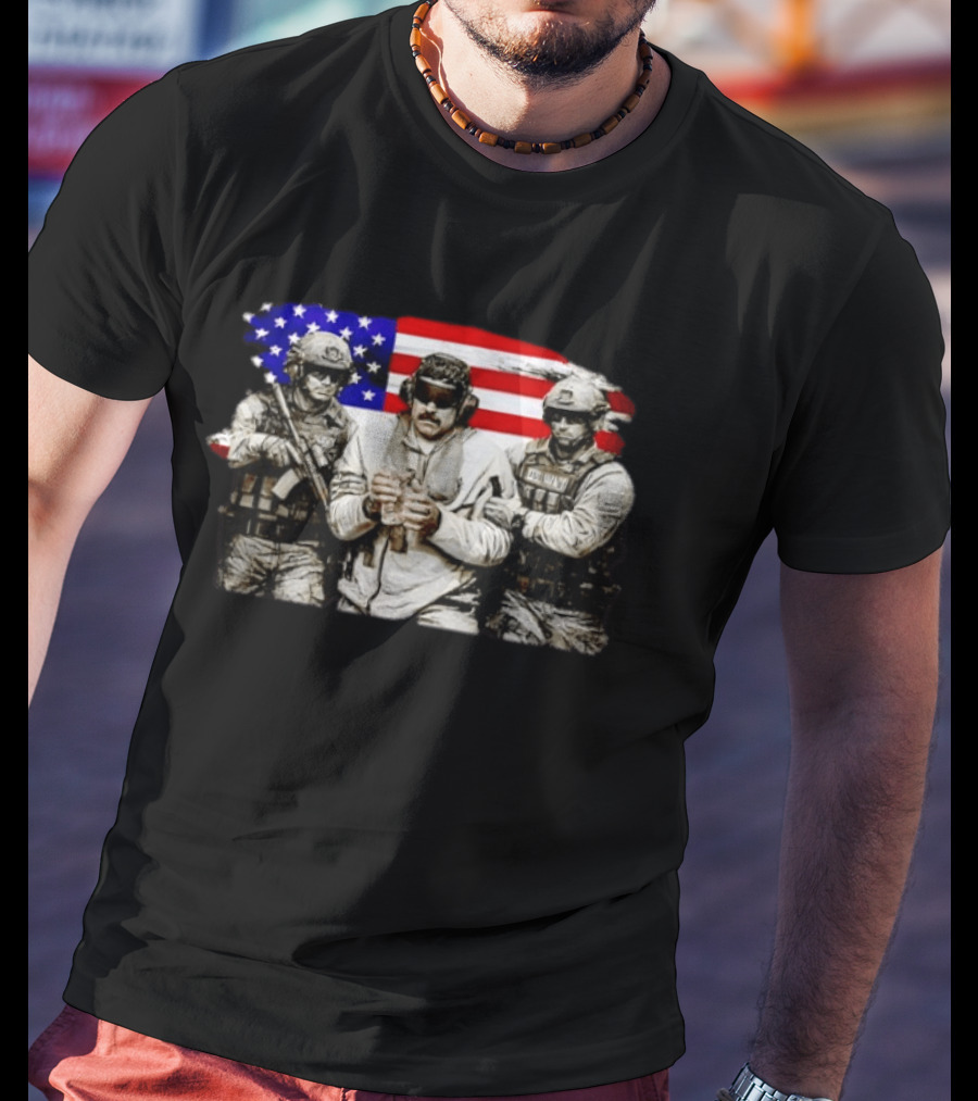 Venezuela Libre Captured Live Maduro Venezuelan Freedom Protest American Flag Military T-Shirt