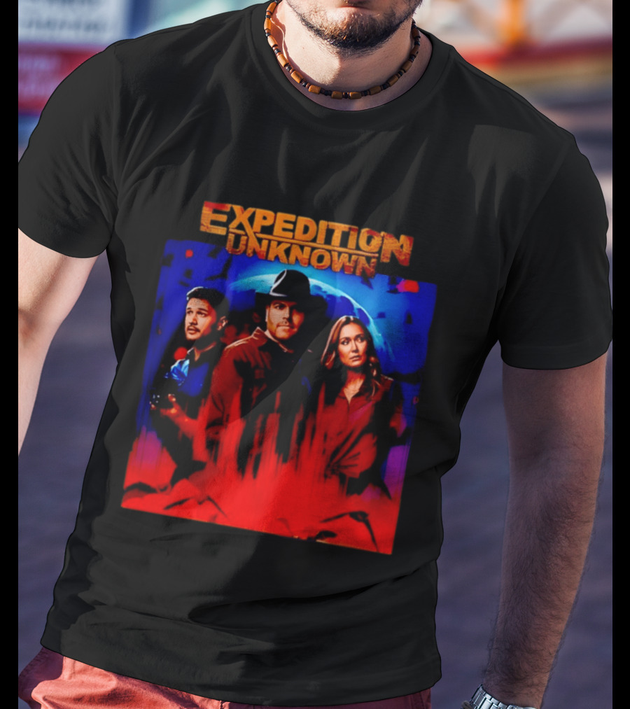 Expedition Unknown Cast In Bold Red And Blue Adventure T-Shirt