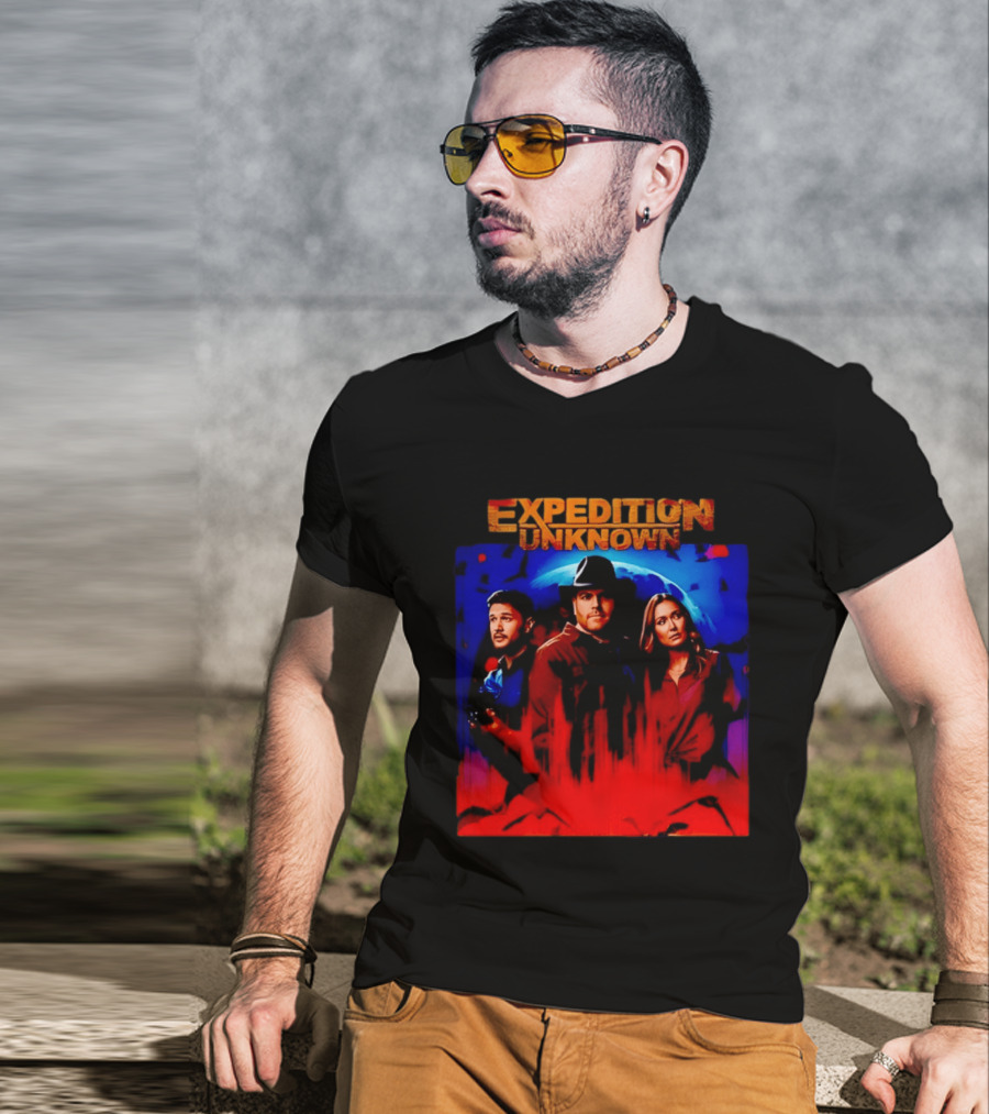 Expedition Unknown Cast In Bold Red And Blue Adventure T-Shirt