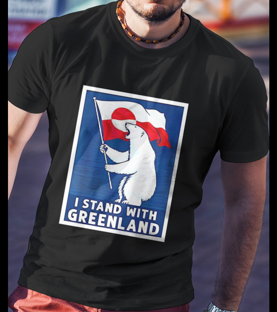 I Stand With Greenland Polar Bear Holding Flag Solidarity Banner T-Shirt