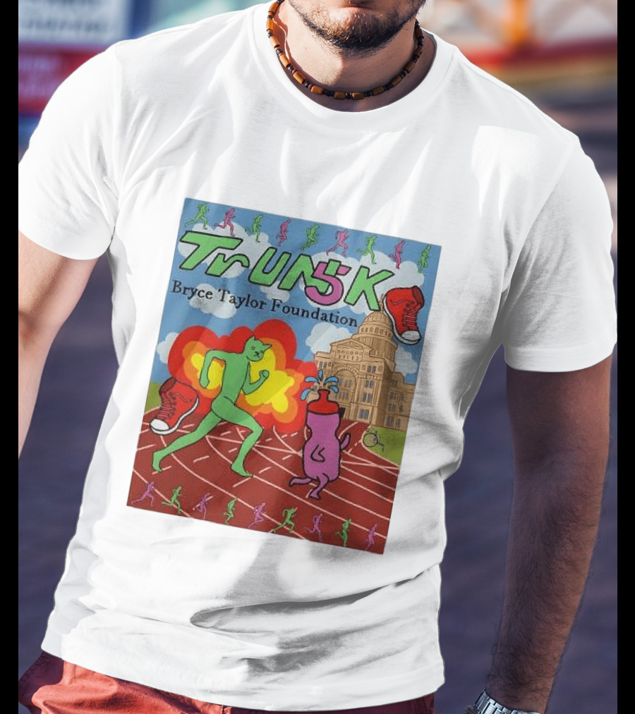 TrUNK 5k Bryce Taylor Foundation Colorful Cartoon Characters Racing T-Shirt