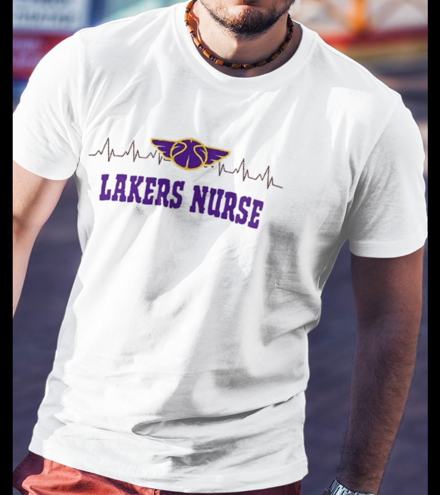Los Angeles Lakers Nurse Appreciation With Heartbeat Basketball Wings T-Shirt