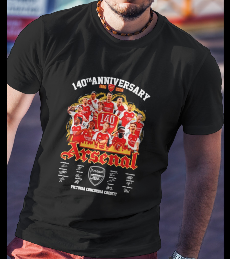 140th Anniversary Arsenal 1886 2026 Victoria Concordia Crescit Players Signatures T-Shirt