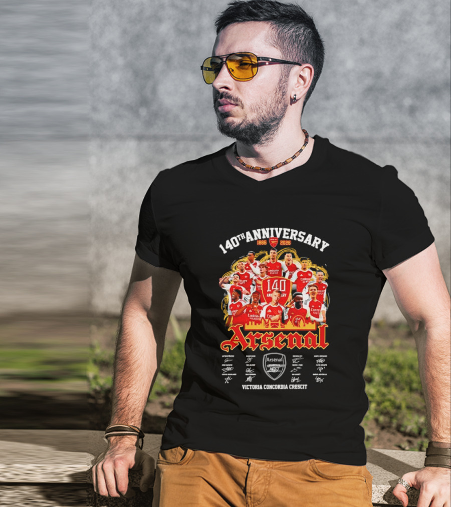 140th Anniversary Arsenal 1886 2026 Victoria Concordia Crescit Players Signatures T-Shirt