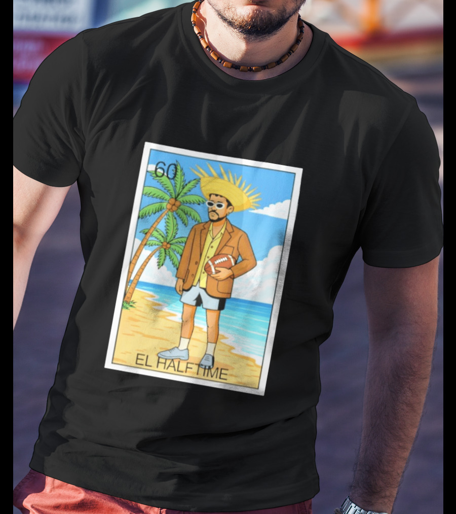 El Halftime Bad Bunny Loteria Card Beach T-Shirt