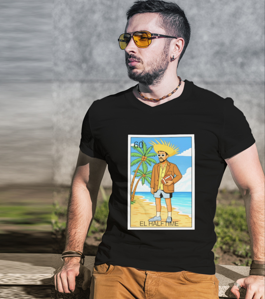 El Halftime Bad Bunny Loteria Card Beach T-Shirt