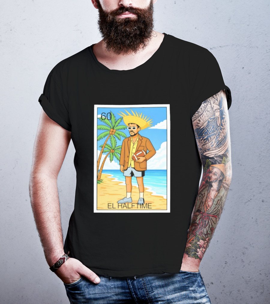 El Halftime Bad Bunny Loteria Card Beach T-Shirt