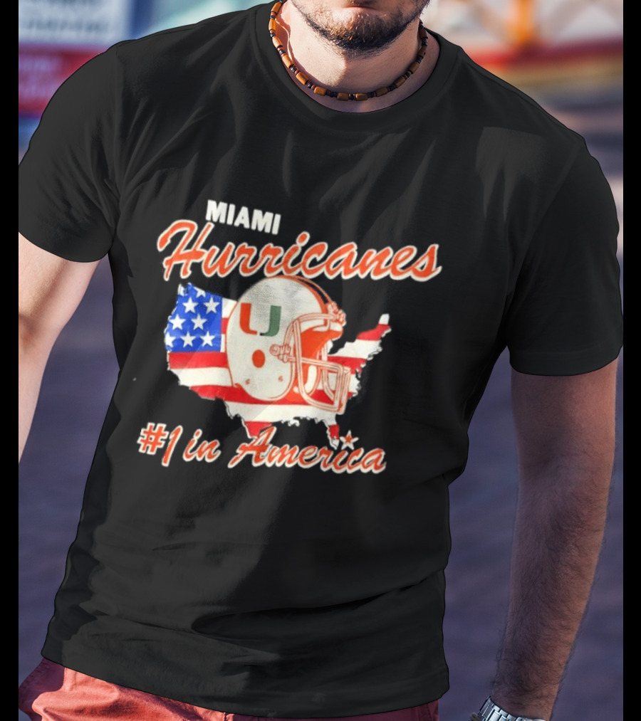 Miami Hurricanes Helmet American Flag Map #1 In America T-Shirt