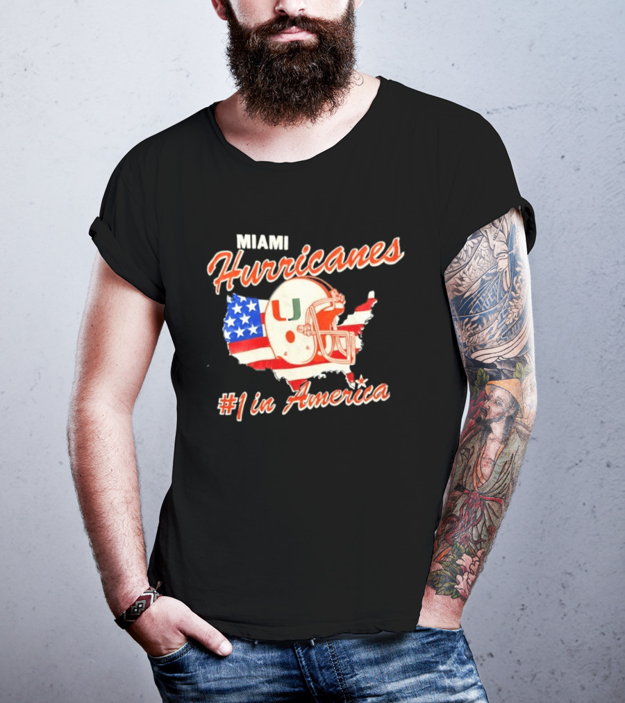 Miami Hurricanes Helmet American Flag Map #1 In America T-Shirt