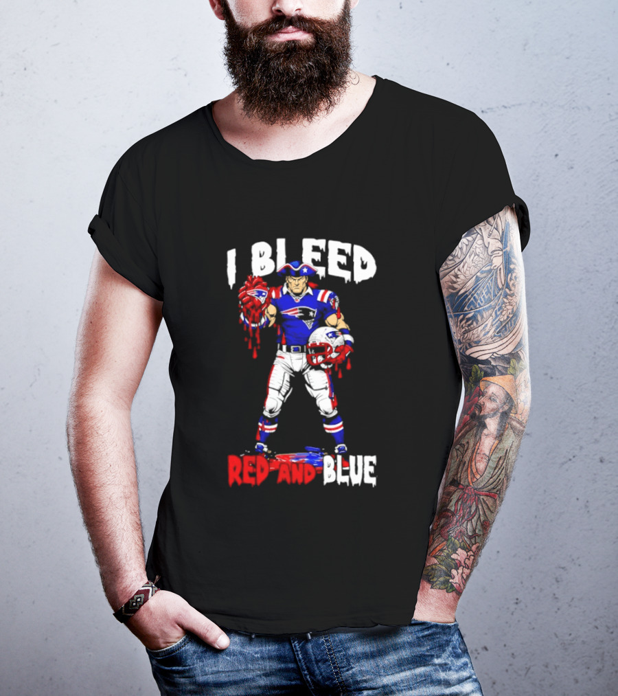 New England Patriots I Bleed Red And Blue NFL Fans Patriots Logo Football Player T-Shirt