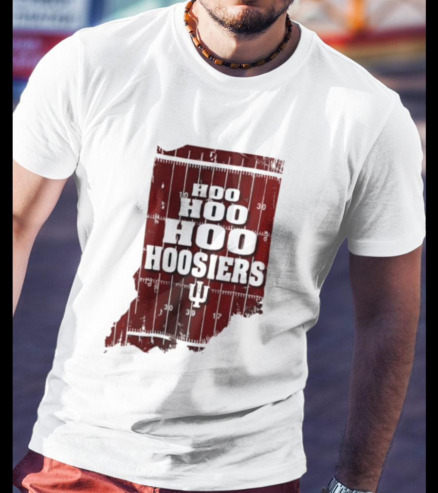 Indiana Map Hoo Hoo Hoo Hoosiers IU Block Letters T-Shirt