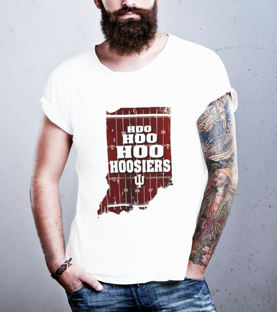 Indiana Map Hoo Hoo Hoo Hoosiers IU Block Letters T-Shirt