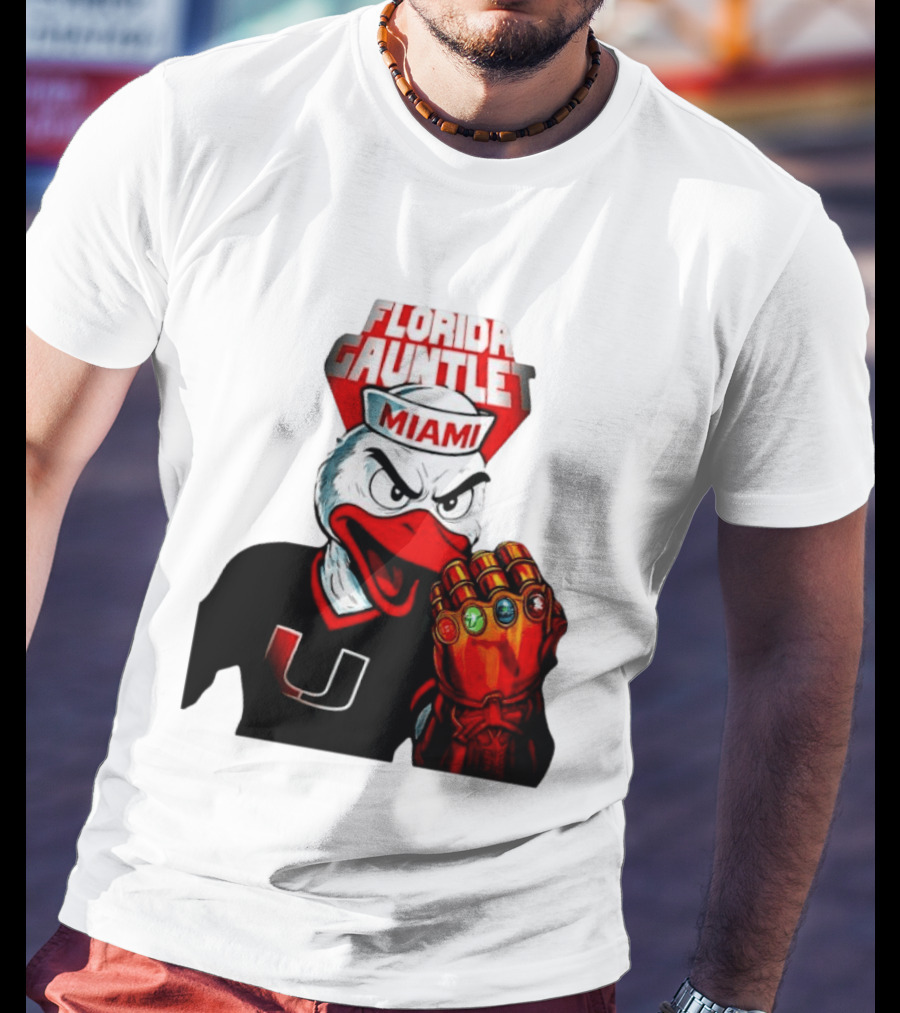 Miami Hurricanes Florida Gauntlet Mascot Iron Glove Infinity Stones T-Shirt