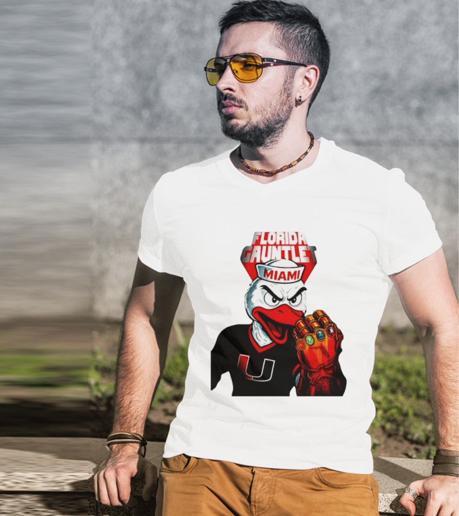 Miami Hurricanes Florida Gauntlet Mascot Iron Glove Infinity Stones T-Shirt
