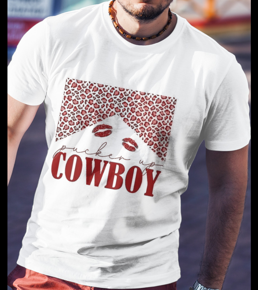 Pucker Up Cowboy Leopard Valentine's Day Lips T-Shirt