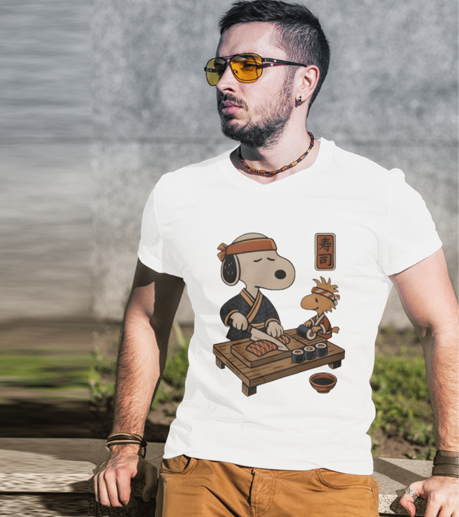 Snoopy Woodstock Sushi Chef Japan Food Sushi T-Shirt