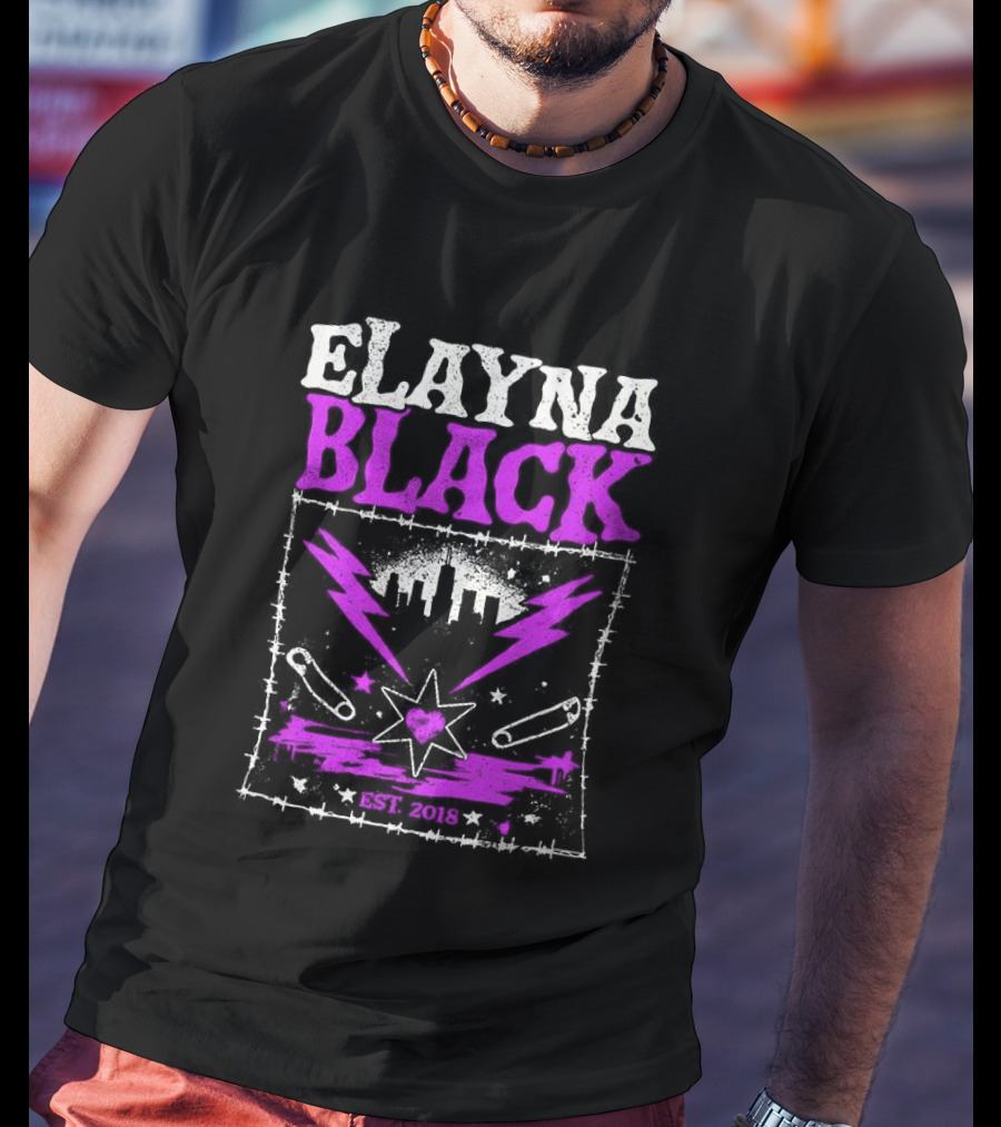 Elayna Black WWE 2018 City Skyline Barbed Wire Pin Frame T-Shirt