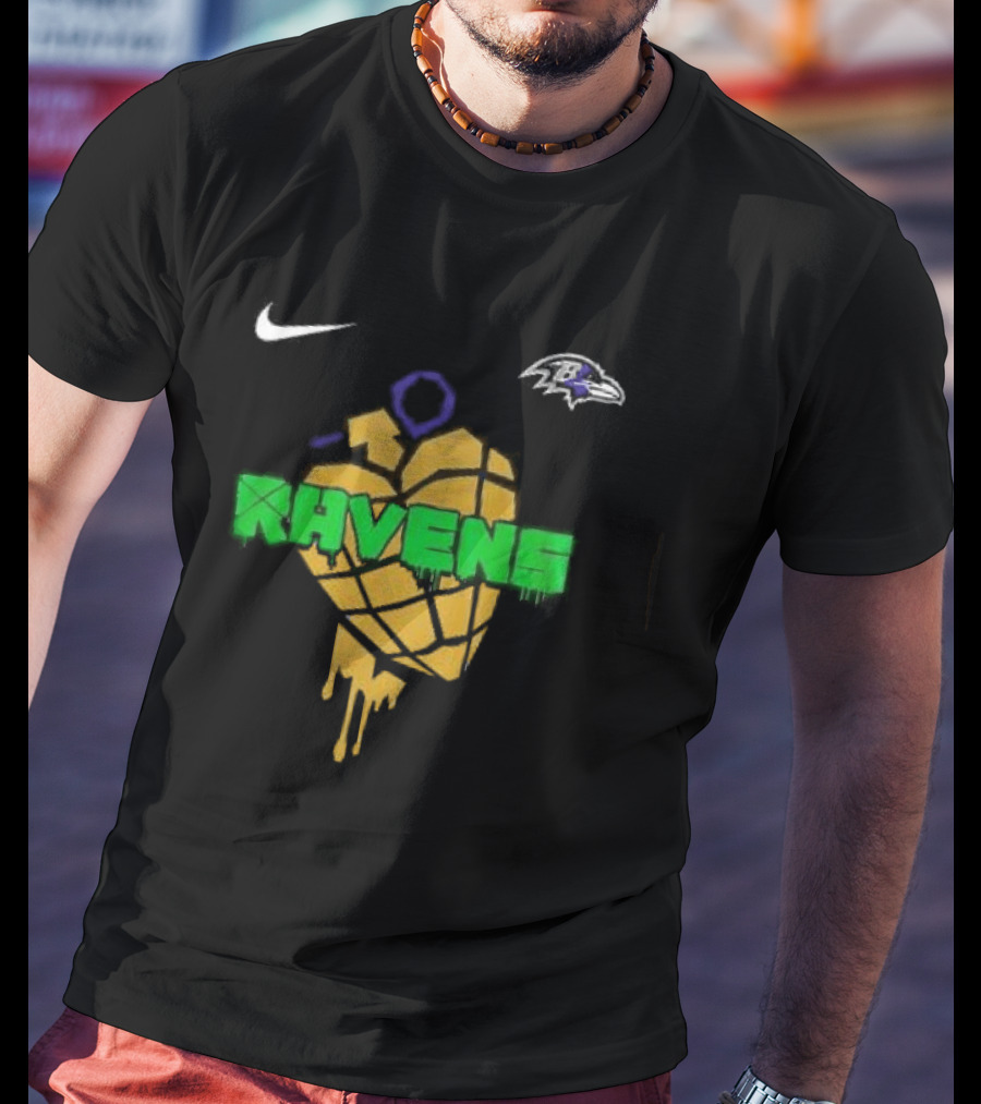 Baltimore Ravens Green Day Football Skull Nike Ravens Heart T-Shirt