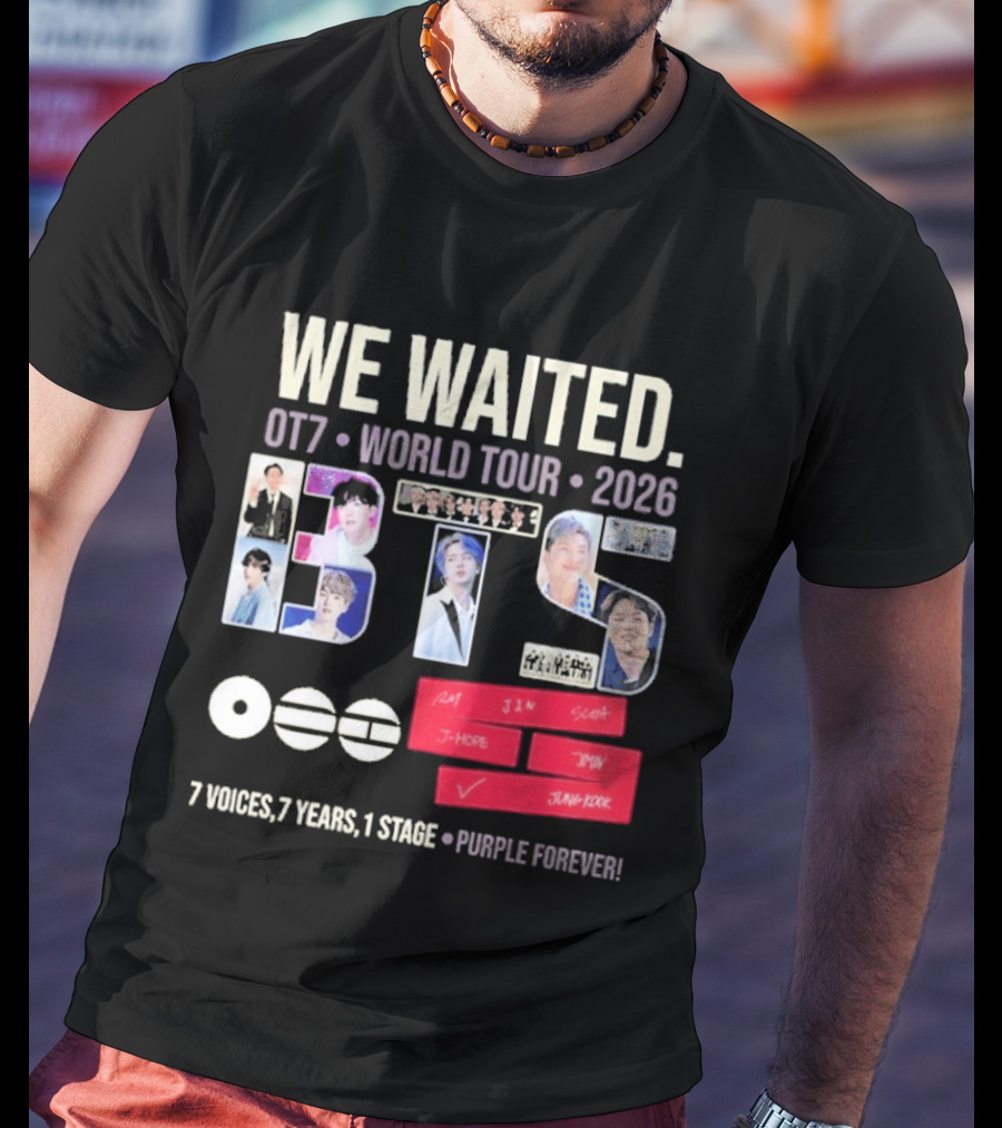 We Waited BTS OT7 World Tour 2026 7 Voices 7 Years 1 Stage Purple Forever T-Shirt