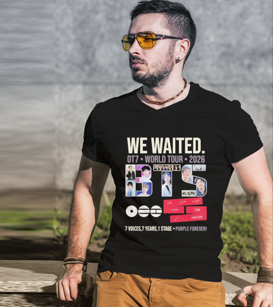 We Waited BTS OT7 World Tour 2026 7 Voices 7 Years 1 Stage Purple Forever T-Shirt