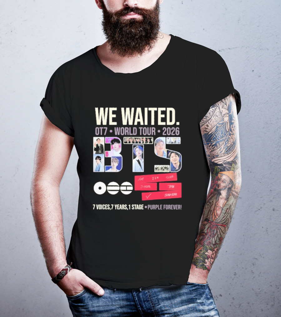 We Waited BTS OT7 World Tour 2026 7 Voices 7 Years 1 Stage Purple Forever T-Shirt