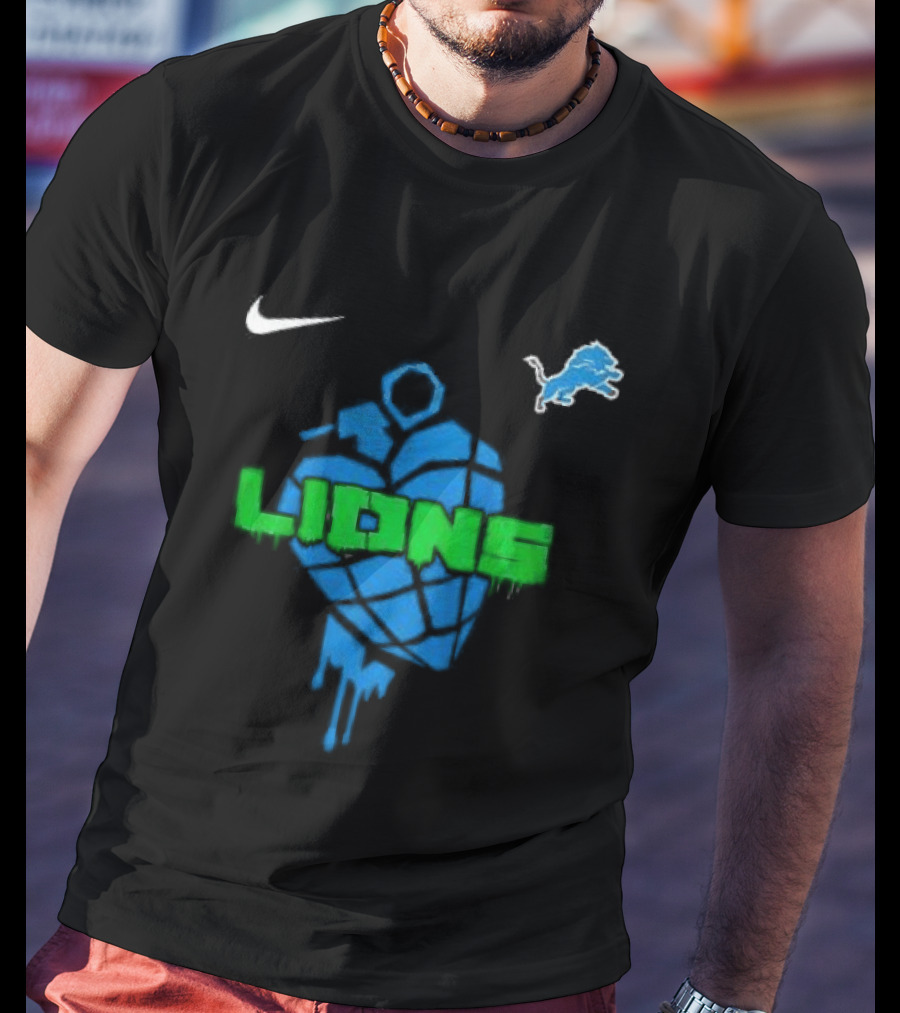 Nike Detroit Lions Football Skull Green Day T-Shirt