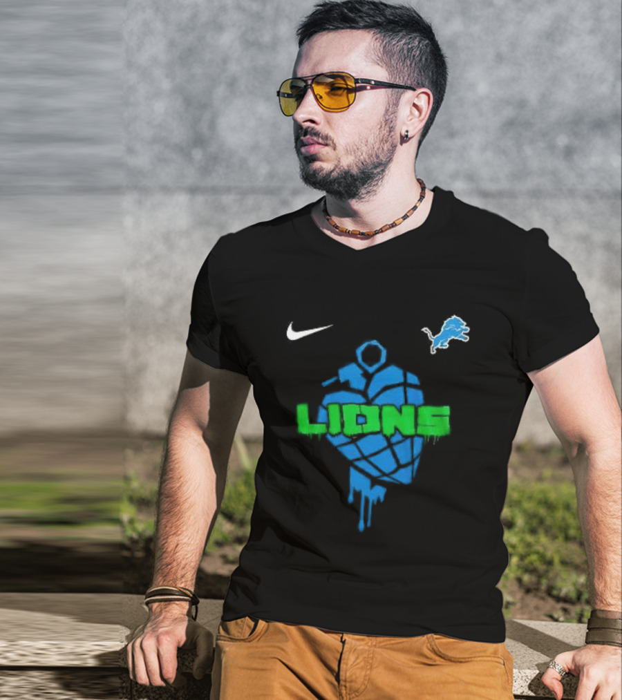 Nike Detroit Lions Football Skull Green Day T-Shirt