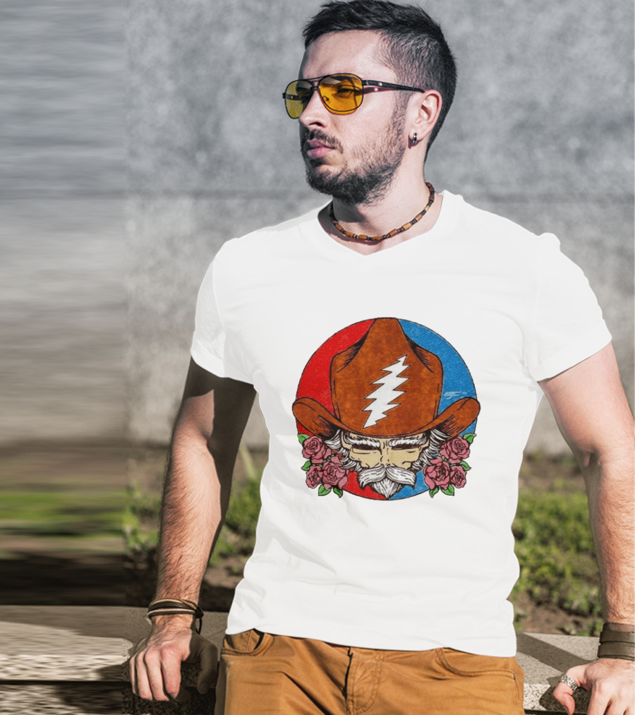 Bob Weir Cowboy Hat Grateful Dead Stealie Roses T-Shirt