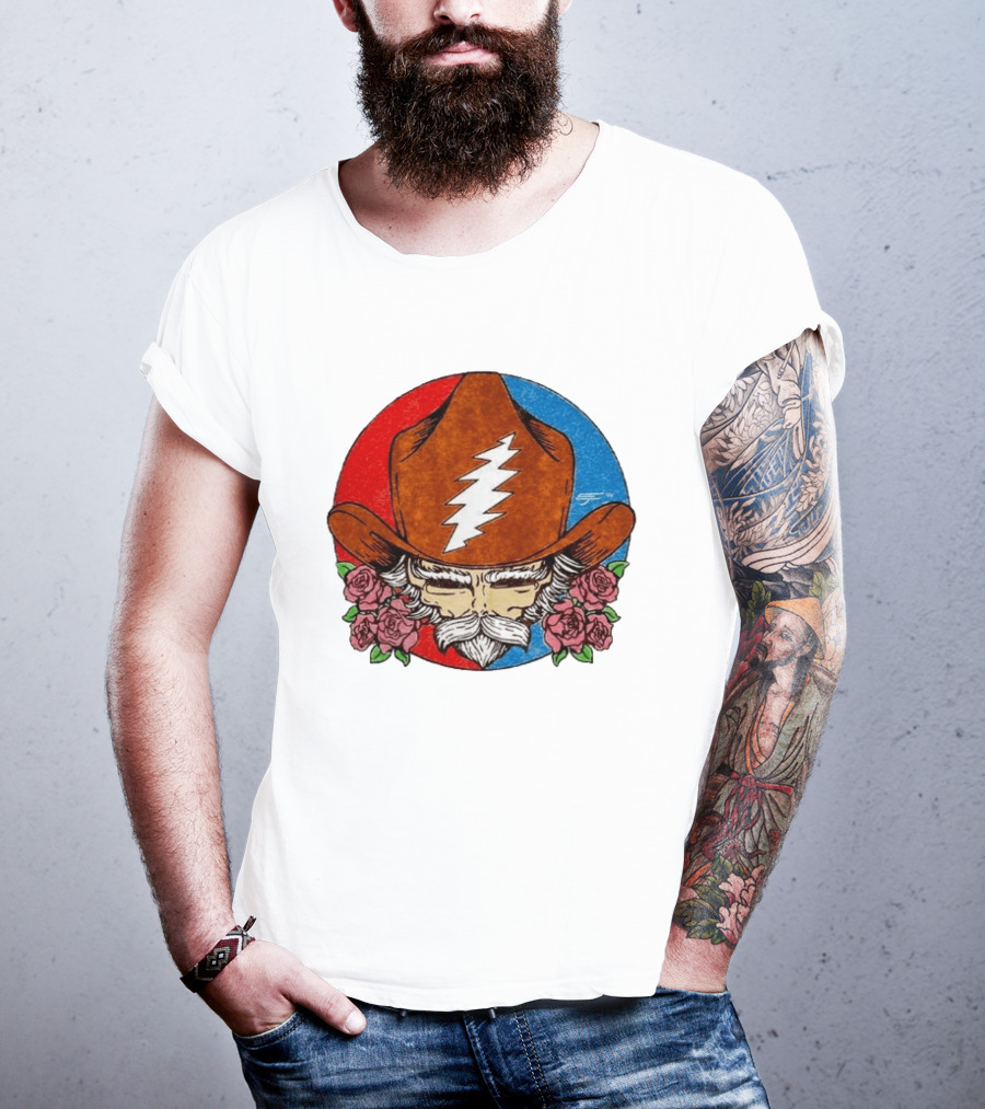 Bob Weir Cowboy Hat Grateful Dead Stealie Roses T-Shirt