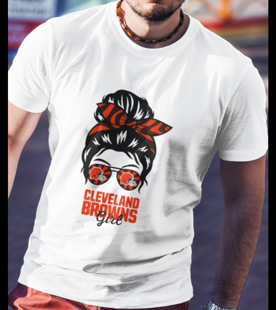Cleveland Browns Fan Messy Bun Sunglasses T-Shirt