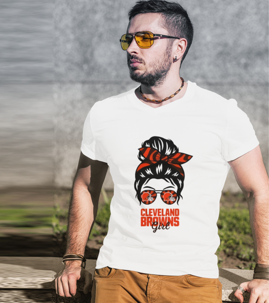 Cleveland Browns Fan Messy Bun Sunglasses T-Shirt